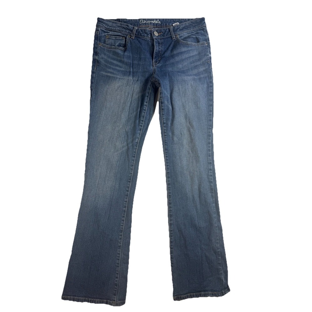 Aeropostale Women's Medium Wash Hailey Flare Distressed Stretch Jean Size 10 Y2K